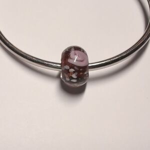 Pink Rose White Dots and White Specs Glass Charm for Pandora Style Bracelet‎